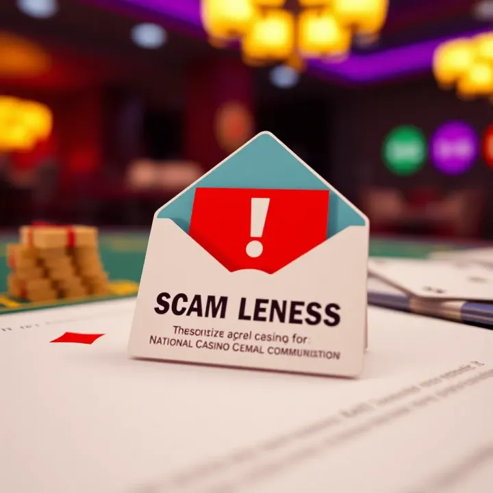 Casino Email Security and Scam Awareness An alert symbol next to an email with a warning about casino-related scams, emphasizing email security