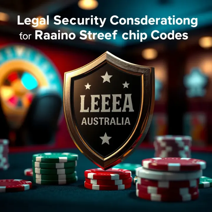 Legal and Security Considerations for Casino Free Chip Codes in Australia Graphic depicting security shield with casino chips emphasizing legal and safety aspects for Australian players