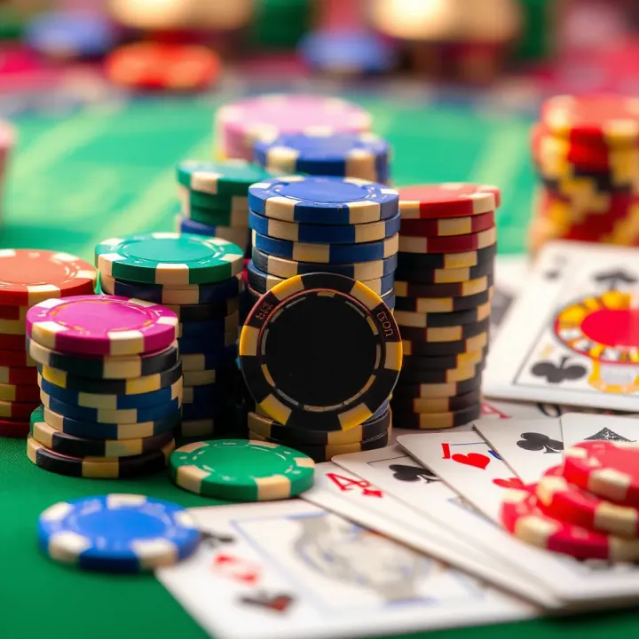 Colorful poker chips and casino cards representing popular national casino games in Australia