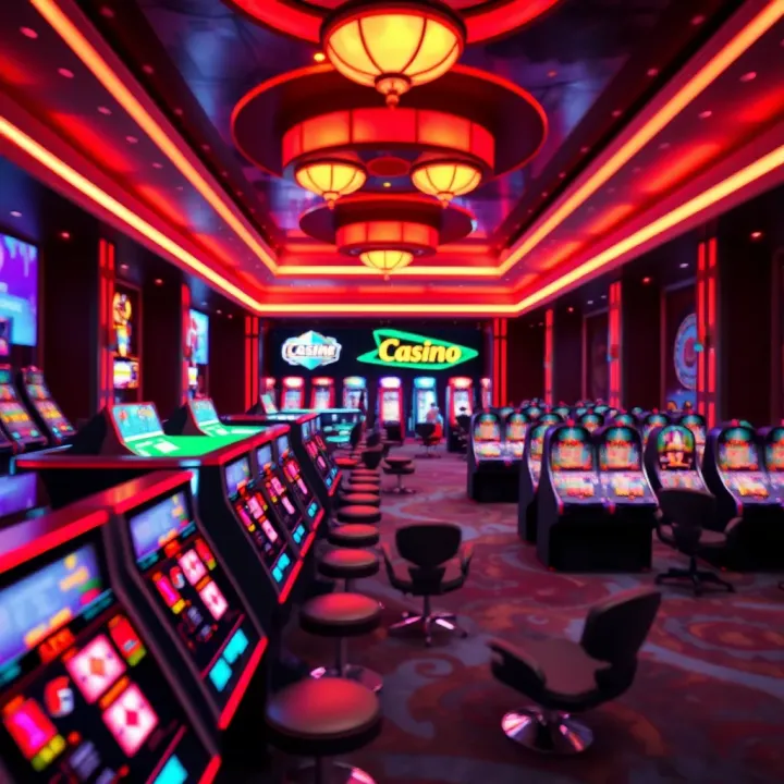 Inside the National Casino NDB: Digital Casino Environment and Technology Digital representation of a casino floor with neon lights and gaming tables highlighting the National Casino NDB environment