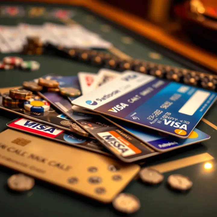 Common Payment Methods Used in National Casinos Various payment options including credit cards, digital wallets, and bank transfers arranged on a surface