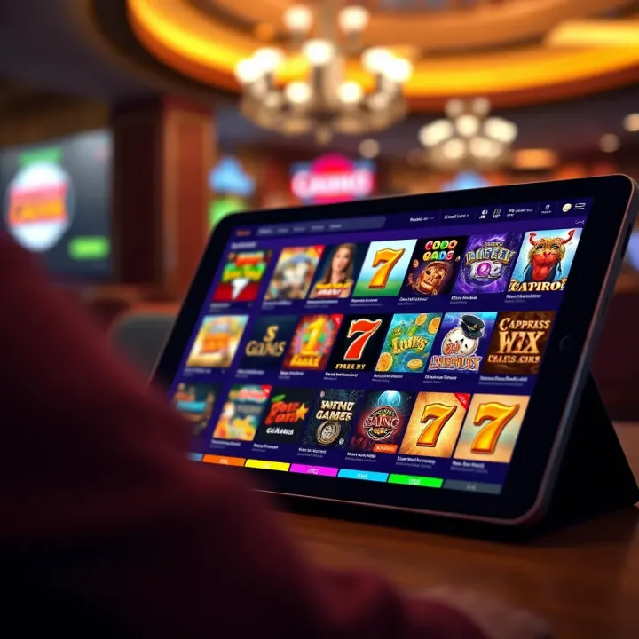 Diverse Online Pokies Selection at National Casino Diverse selection of online casino pokies games displayed on a digital device
