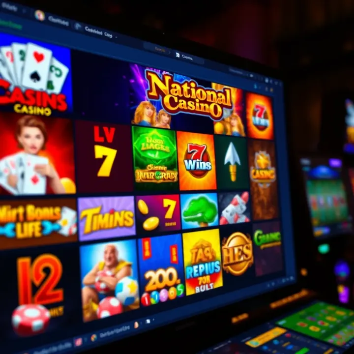 Variety of online casino game icons including pokies and table games displayed on a digital interface