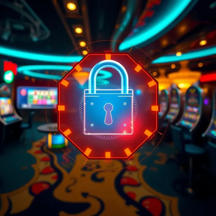 Security Measures Ensuring Safe Play at National Casino VRY Secure digital padlock symbol integrated with casino interface elements illustrating safety and trust