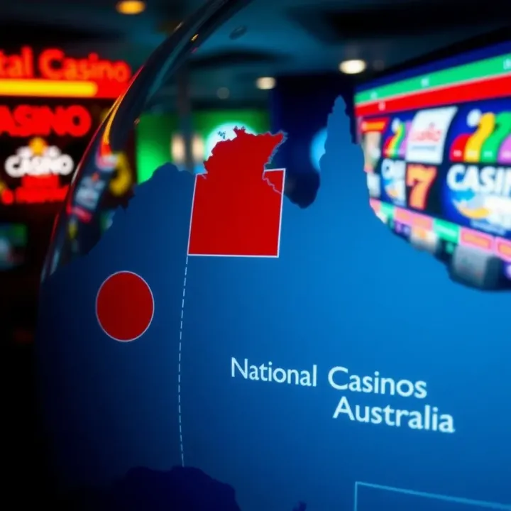Regulatory Zones of National Casinos in Australia Map of Australia highlighting locations of national casinos with regulatory zones marked