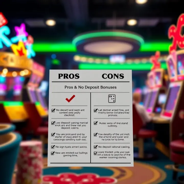 Graphic depicting pros and cons checklist for no deposit bonuses at National Casino