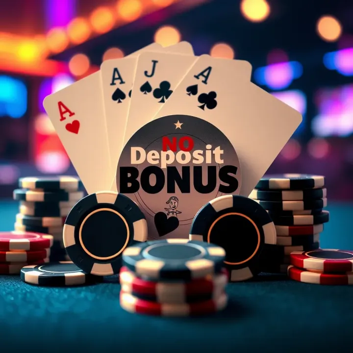 Illustration showing casino chips and playing cards representing no deposit bonus concept