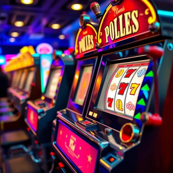 Classic pokies machine with colorful symbols and spinning reels