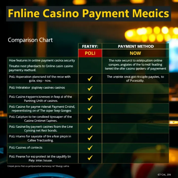 Comparison chart highlighting the features and security aspects of various online casino payment methods including POLi